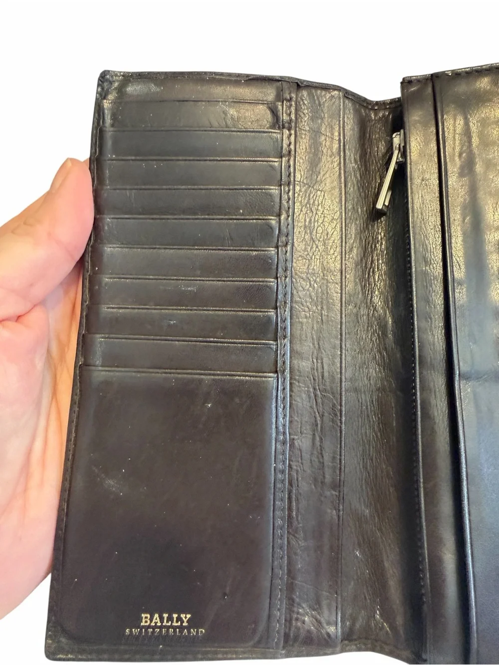 Bally Dark Brown Leather Wallet with Red & Cream Stripe